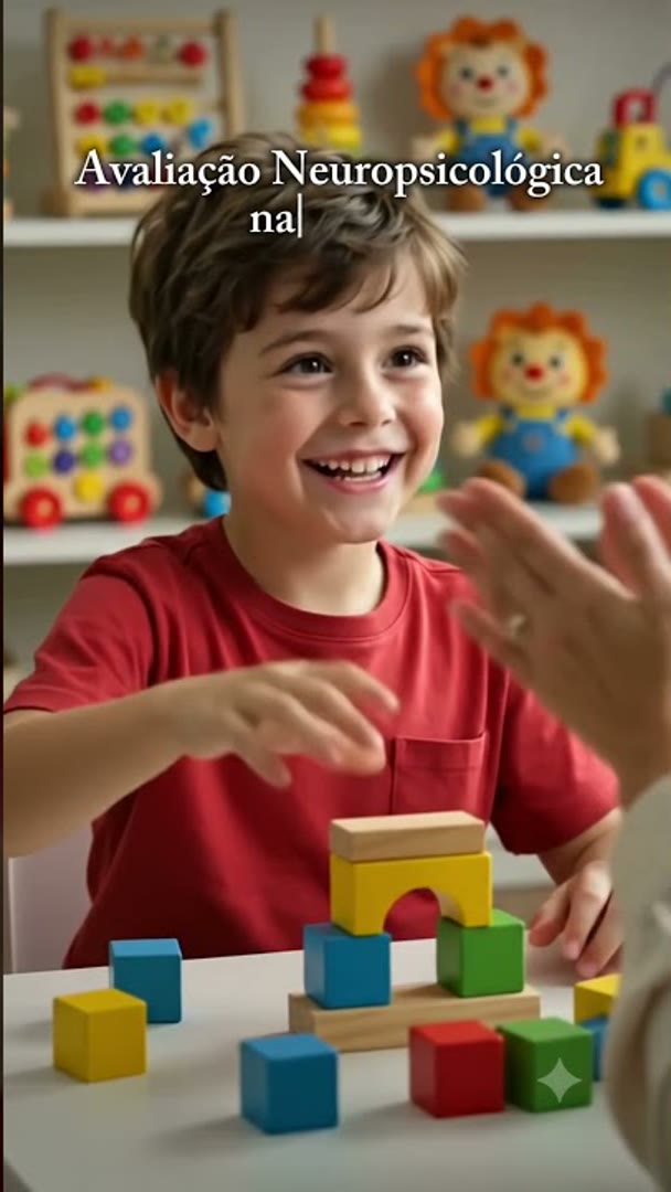Criança sorrindo durante atividade lúdica de avaliação neuropsicológica na Casulli